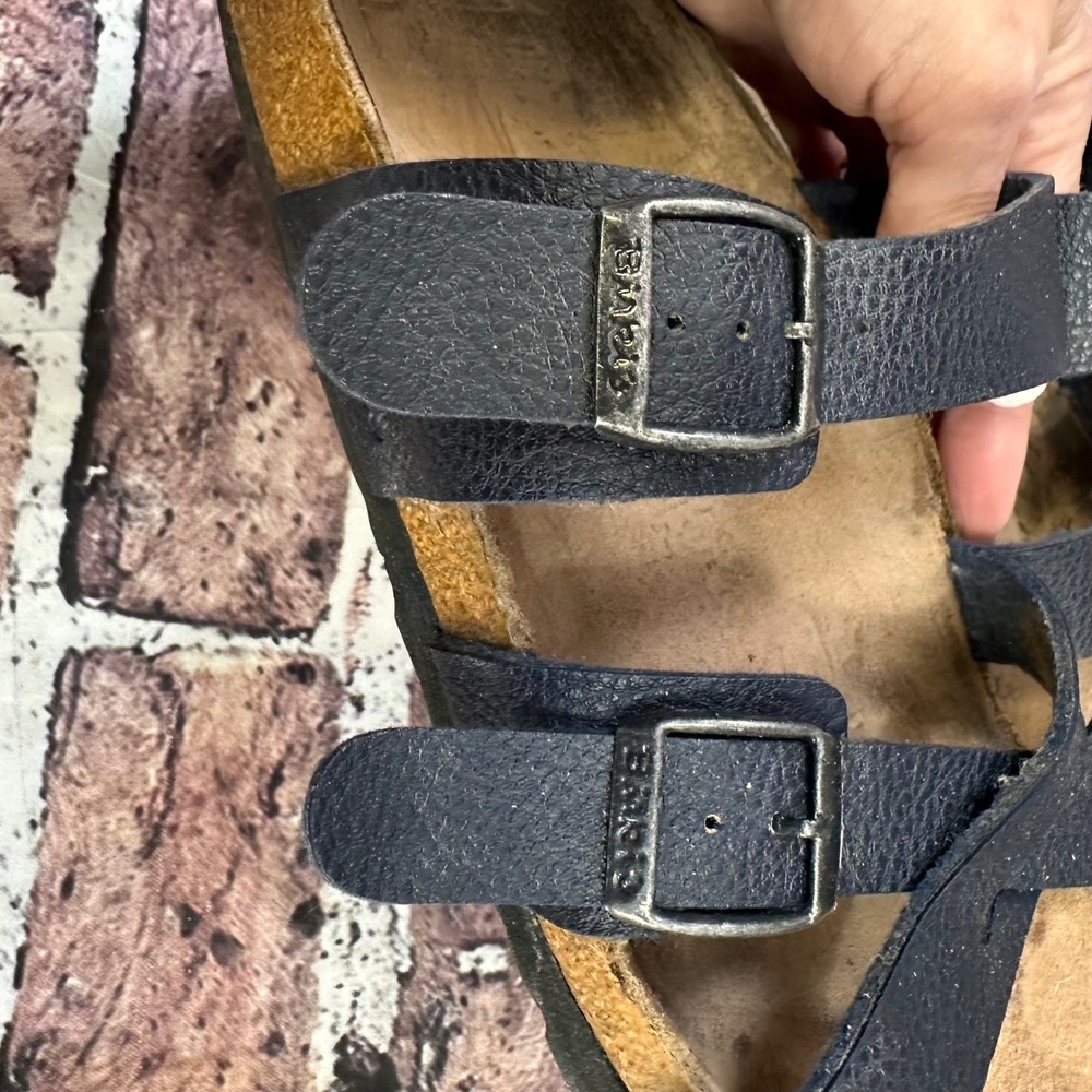 Birki's Navy Blue Leather Strappy Cork Footbed Sandals US Size 9/9.5 - Picture 7 of 13